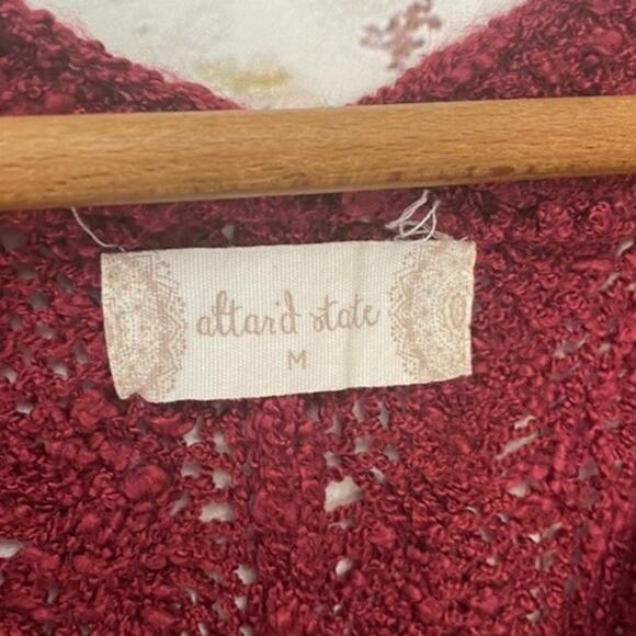 Altar'd State Rasberry Red Oversized Chunky V-Neck Knit Hi-Low Tunic Sweater - Picture 5 of 9